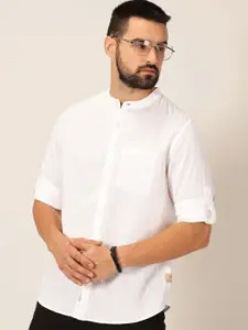 Thomas Scott Men Premium Cotton Linen Slim Fit Opaque Casual Shirt