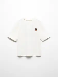 Mango Kids Boys Drop-Shoulder Sleeves Pure Cotton T-shirt