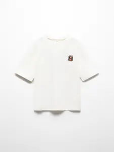 Mango Kids Boys Drop-Shoulder Sleeves Pure Cotton T-shirt