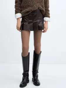 MANGO Leather- Effect Pleated Mini-skirt