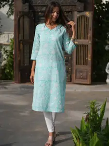 SootiSyahi Printed V-Neck Block Print Cotton Kurta