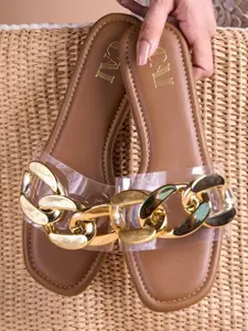 CAI Women Tan Strapped Rivet Flat