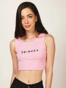 Fashion And Youth Typography Printed Round Neck Sleeveless Fitted Crop Top