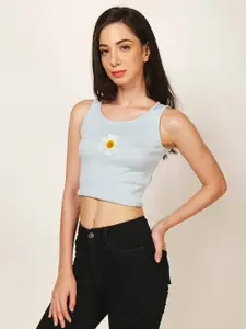 Fashion And Youth Graphic Printed Sleeveless Fitted Crop Top