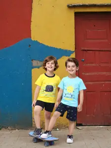 Toonyport Boys Pack Of 2 Printed Round Neck Short Sleeves Cotton T-shirt with Shorts