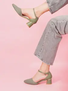Sherrif Shoes Pointed Toe Block Heeled Pumps