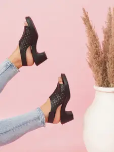 Sherrif Shoes Laser Cut Peep Toe Platform Heels