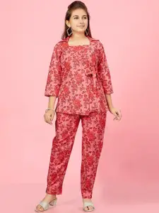BAESD Girls Floral Printed Square Neck Pure Cotton Top With Trouser