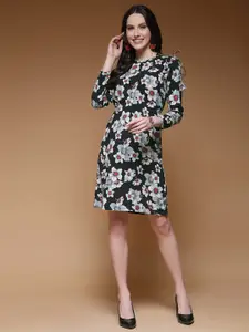 Selvia Floral Printed Cold-Shoulder A-Line Dress