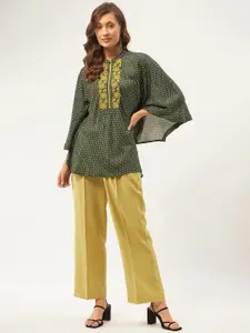 STADO Printed & Embroidered Yoke Pure Cotton Kaftan Top & Trousers Co-Ords
