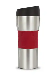 Freelance Silver-Toned & Red Stainless Steel Solid Double Wall Vacuum Water Bottle 400 ml