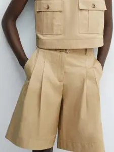 MANGO Women Pleated Belted Bermuda Shorts