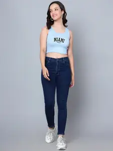 Fashion And Youth Typography Printed Cotton Fitted Crop Top