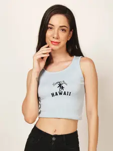 Fashion And Youth Typography Printed Round Neck Fitted Crop Top