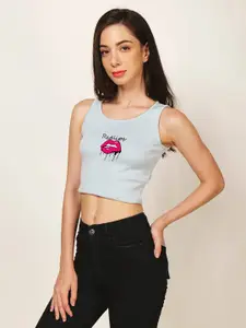 Fashion And Youth Graphic Printed Fitted Crop Top