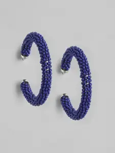 RICHEERA Silver-Plated Circular Artificial Beads Half Hoop Earrings