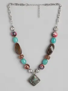 RICHEERA Silver-Plated Artificial Stones & Beads Necklace