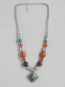 RICHEERA Silver-Plated Artificial Stones & Beads Necklace