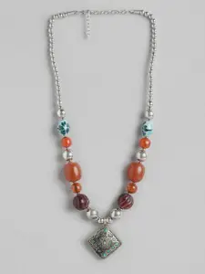 RICHEERA Silver-Plated Artificial Stones & Beads Necklace