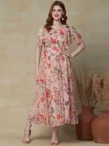 Peachmode Floral Printed Chiffon Fit And Flare Maxi Dress
