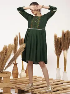 Peachmode Round Neck A-Line Dress