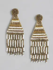 RICHEERA Gold-Plated Geometric Artificial Beads Drop Earrings