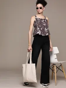 Roadster Print Cotton Cambric Peplum Top