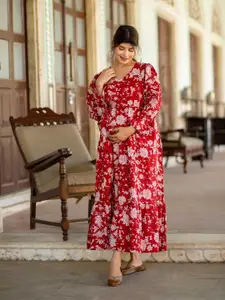 Nayo Floral Printed V Neck Maternity Cotton Maxi Dress