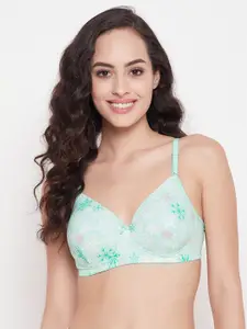 Clovia Green Floral Printed Full Coverage Lightly Padded T-shirt Bra With All Day Comfort