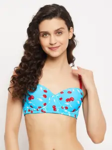 Clovia Blue Floral Printed Full Coverage Lightly Padded T-shirt Bra With All Day Comfort
