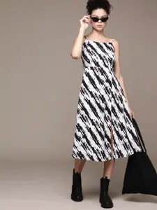 Roadster Abstract Print Crepe A-Line Midi Dress