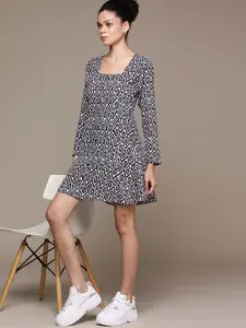 Roadster Geometric Print A-Line Mini Dress