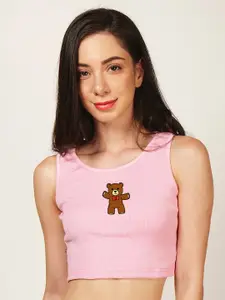 Fashion And Youth Teddy Printed Cotton Fitted Crop Top