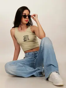 Fashion And Youth Graphic Printed Cotton Fitted Crop Top