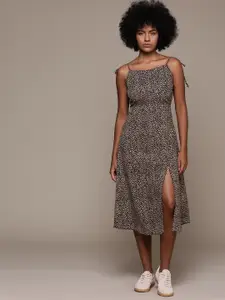 Roadster Abstract Print Crepe A-Line Midi Dress