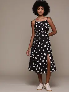 Roadster Abstract Print Crepe A-Line Midi Dress