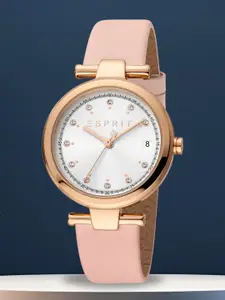 ESPRIT Women Embellished Dial & Leather Straps Analogue Watch ES1L393L0045
