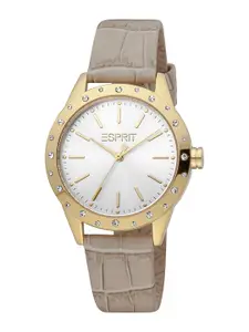 ESPRIT Women Embellished Dial & Leather Straps Round Analogue Watch ES1L302L0025