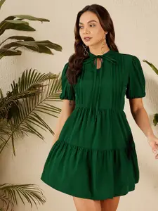 RARE Tie-Up Neck Puff Sleeve Fit & Flare Dress