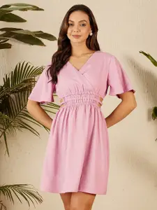 RARE V Neck Flared Sleeve Fit & Flare Dress