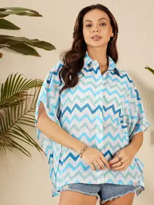 RARE Relaxed Fit Blue Chevron Printed Casual Shirt