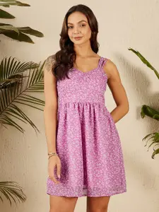 RARE Shoulder Straps Sleeveless Floral Print Fit & Flare Dress