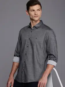 Louis Philippe Jeans Pure Cotton Self Design Textured Slim Fit Opaque Casual Shirt