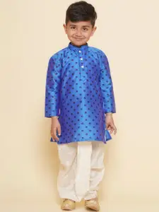 Sethukrishna Boys Mandarin Collar Long Sleeves Floral Printed Kurta with Dhoti Pant