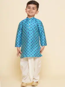 Sethukrishna Boys Floral Printed Mandarin Collar Straight Kurta With Dhoti Pants