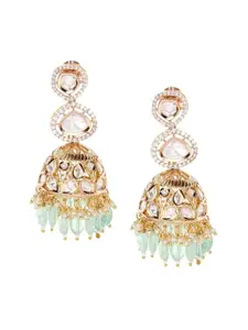 AURAA TRENDS Gold-Plated Stone-Studded & Beaded Dome Shaped Jhumkas