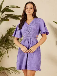 Marie Claire Striped V-Neck Flared Sleeve Empire Dress