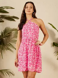 Marie Claire Floral Printed Halter Neck Sleeveless A-Line Dress