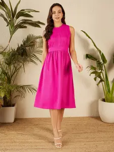 Marie Claire Solid Round Neck Sleeveless Fit & Flare Dress