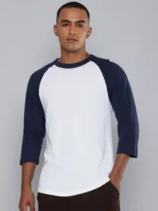 Kipsta By Decathlon Men Blue White Lightweight Raglan 3/4Th Sleeve T Shirt.